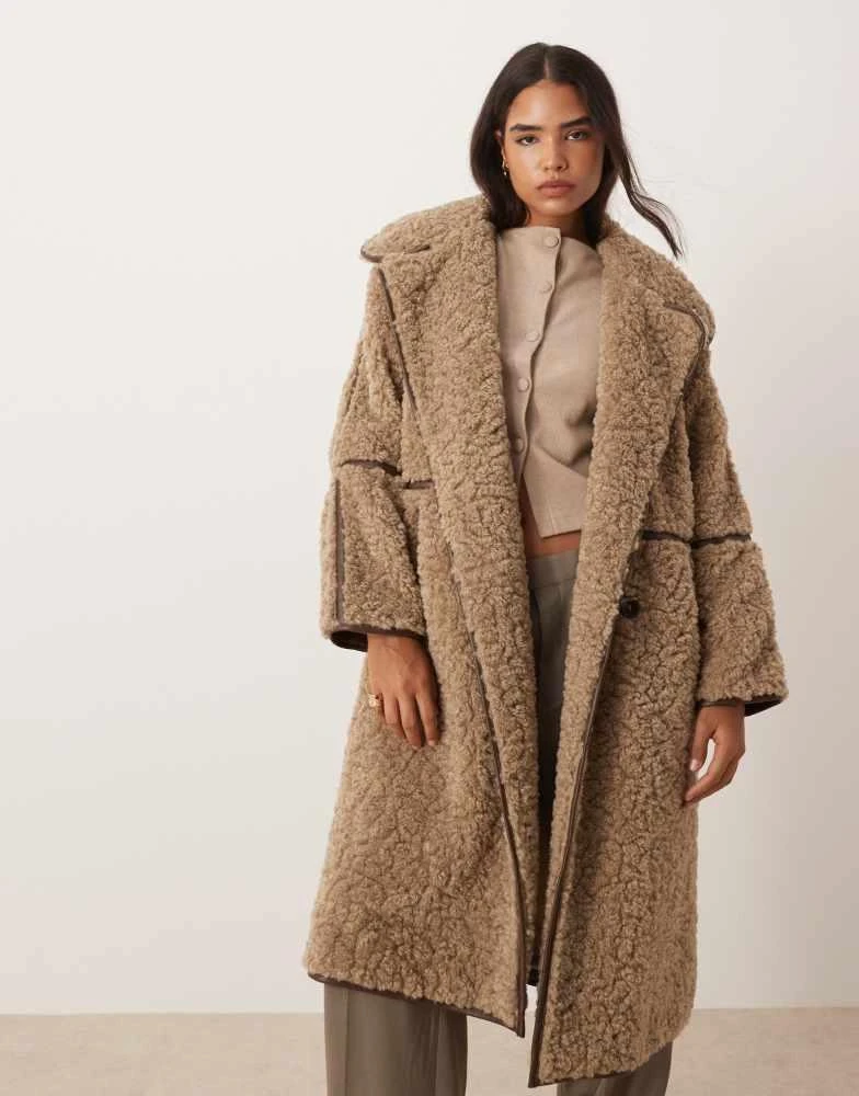 ASOS ASOS DESIGN longline shearling coat in oatmeal from ASOS