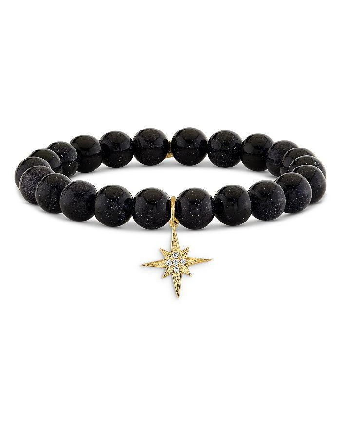 Sydney Evan 14K Yellow Gold Celestial Diamond 
Blue Goldstone Beaded Starburst Charm Bracelet