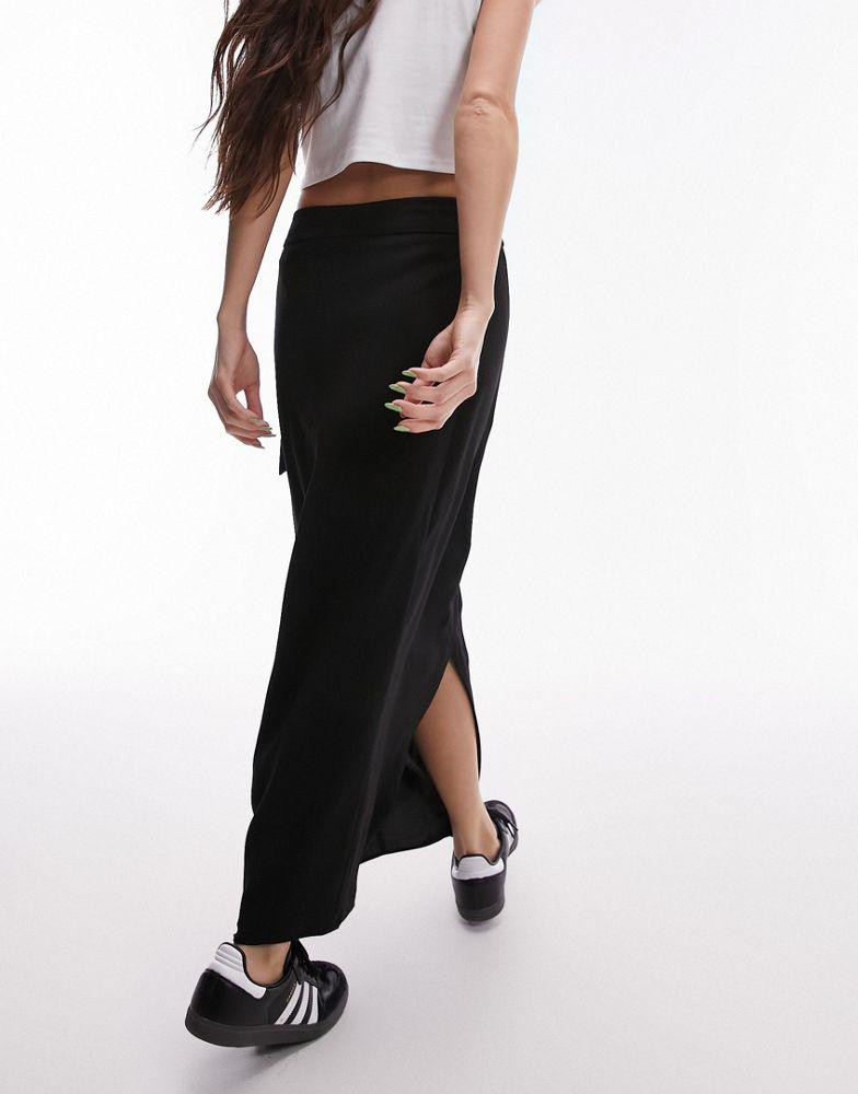 Topshop Topshop eyelet wrap low rise midi skirt in black