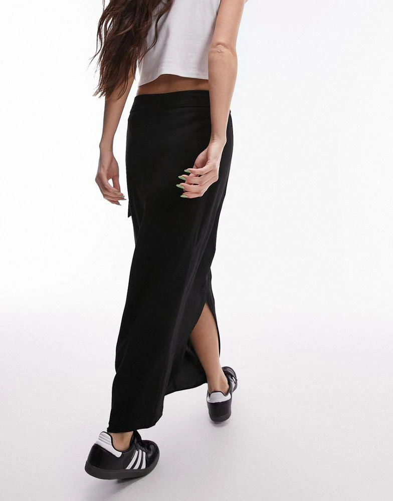 Topshop Topshop eyelet wrap low rise midi skirt in black 2