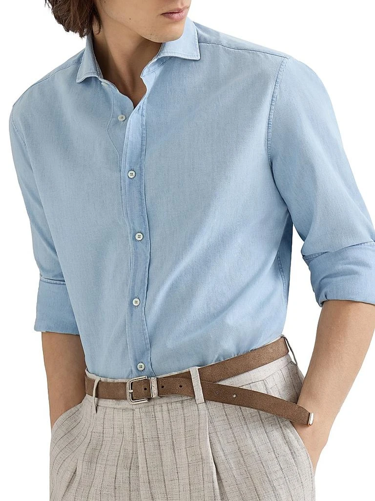 Brunello Cucinelli Denim Effect Chambray Basic Fit Shirt 5