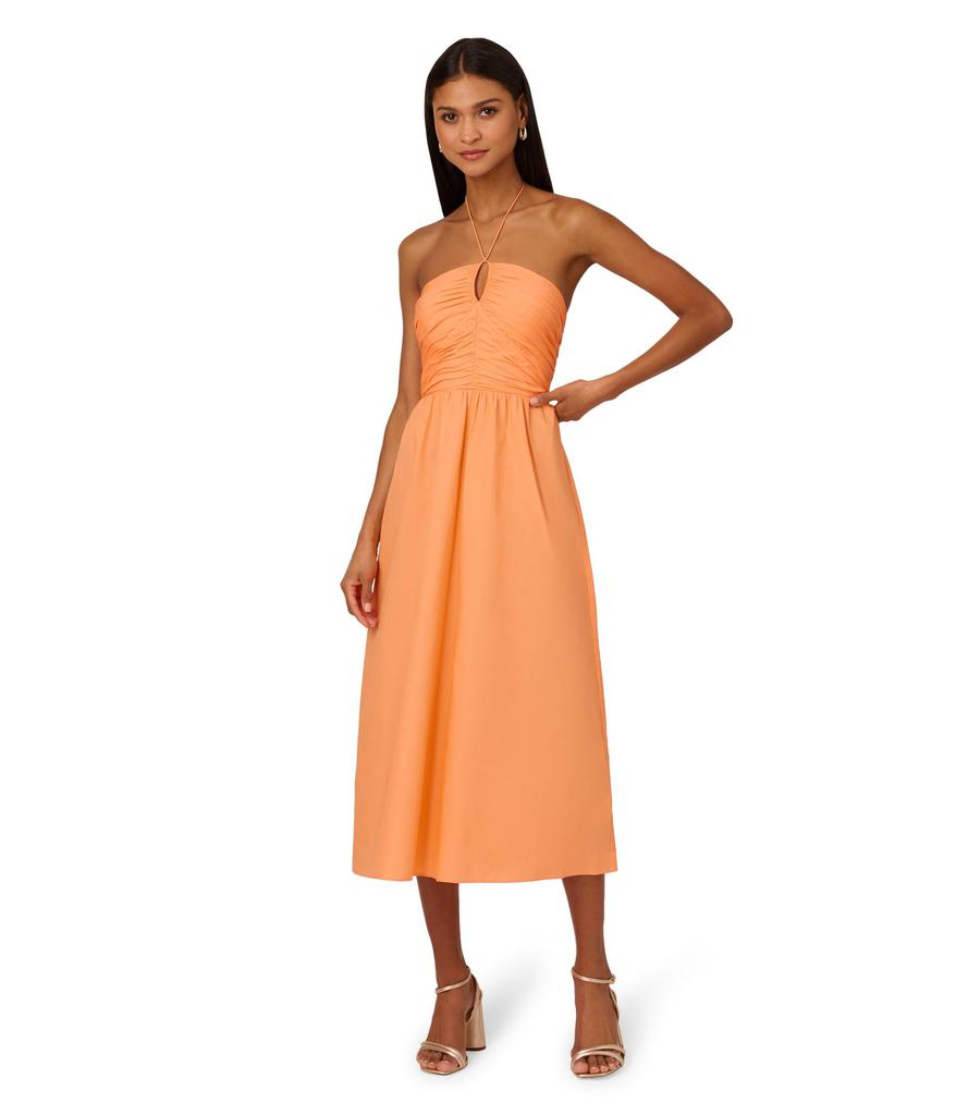 Adrianna Papell Halter Shirred Midi Dress