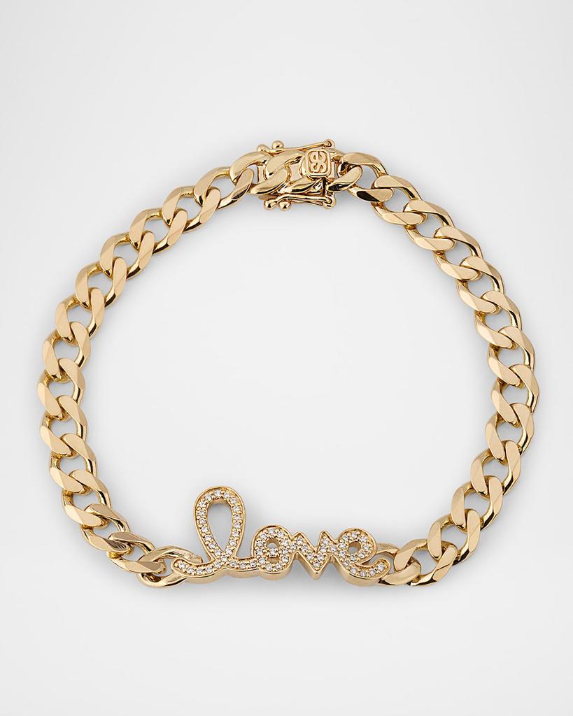 Sydney Evan 14K Yellow Gold and Diamond Love Script Curb Link Chain Bracelet