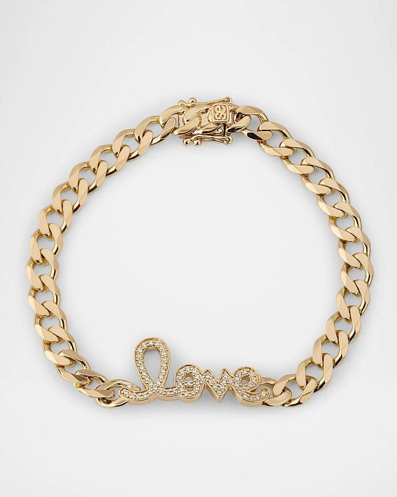 Sydney Evan 14K Yellow Gold and Diamond Love Script Curb Link Chain Bracelet 1