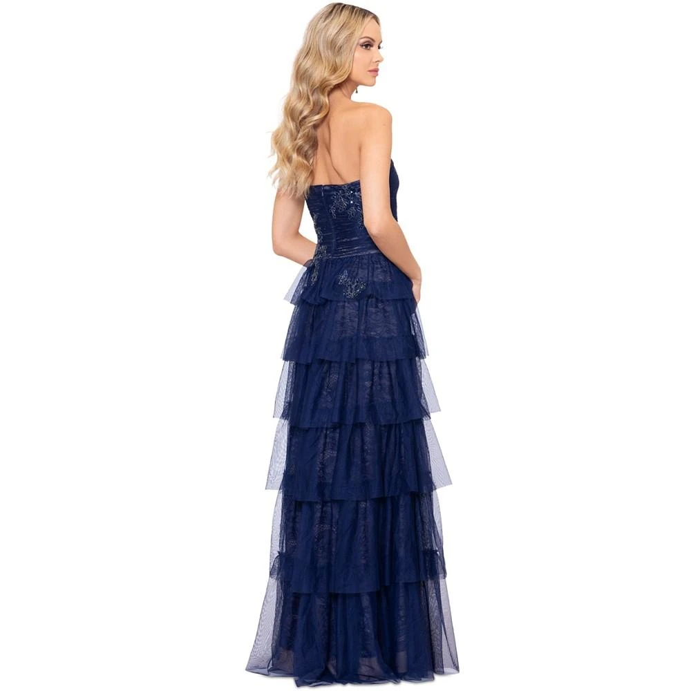 XSCAPE Women's Off-The-Shoulder Tiered Mesh Ballgown 2