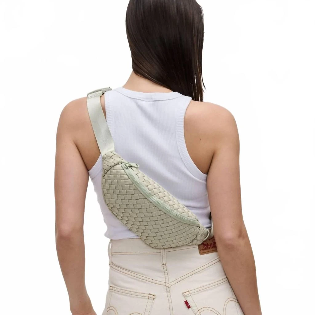 SOL and SELENE Women
s Aim High Woven Neoprene Belt Bag In Sage Green 3