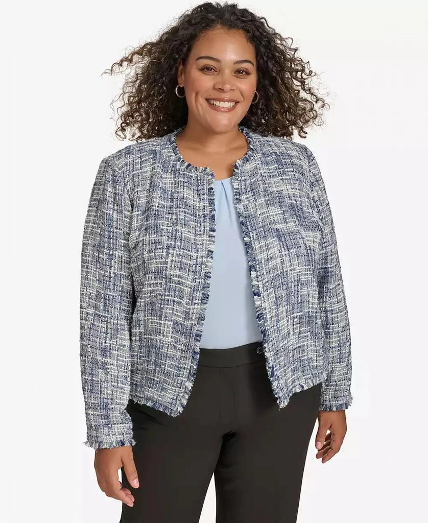 Calvin Klein Plus Size Tweed Open-Front Cropped Blazer 1