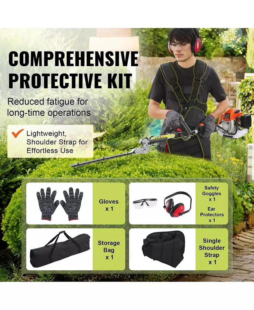 Mecale 52CC 6-in-1 Gas Trimming Tool Set, Hedge Trimmer, String Trimmer, Brush Cutter, Edger, Pole Saw, Chainsaw Pruner, Extension Pole 7