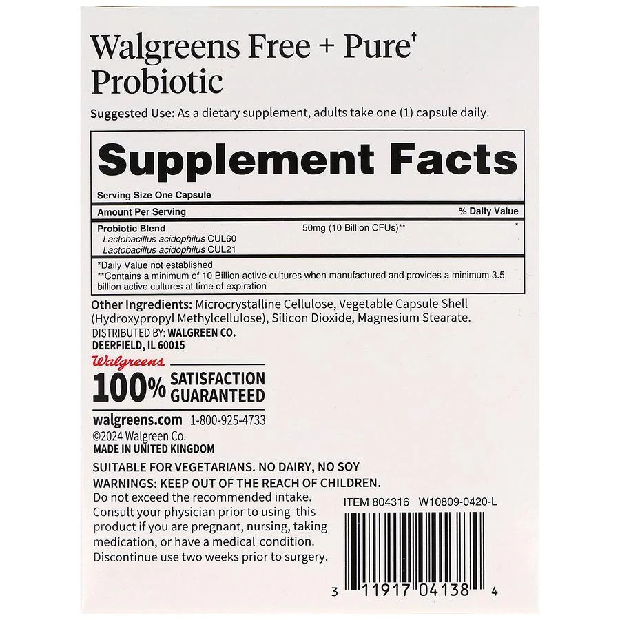 Walgreens Free 
Pure Probiotic 10 Billion Active Cultures Capsules 2