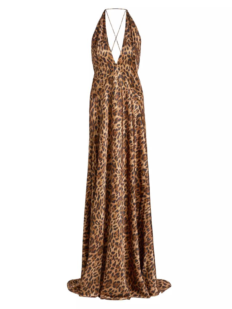 MICHAEL LO SORDO Alexandra Silk Leopard Maxi Gown