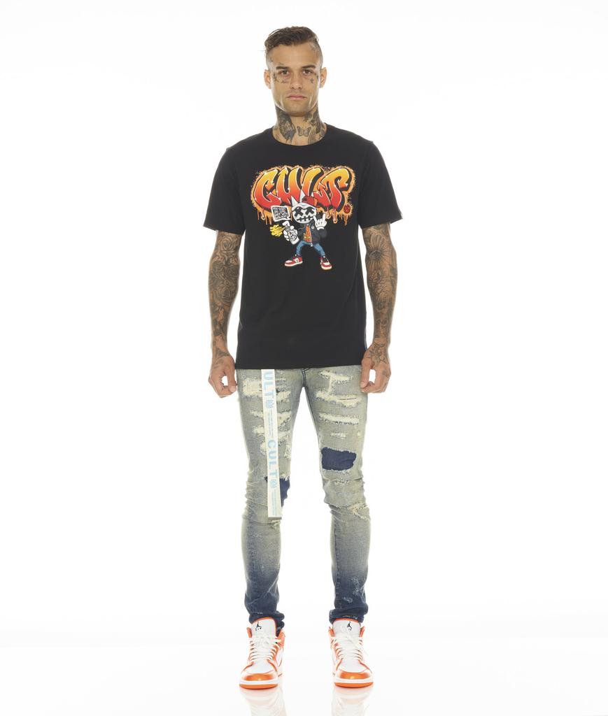Cult Of Individuality PUNK SUPER SKINNY STRETCH W/ BEET RED BELT IN INO