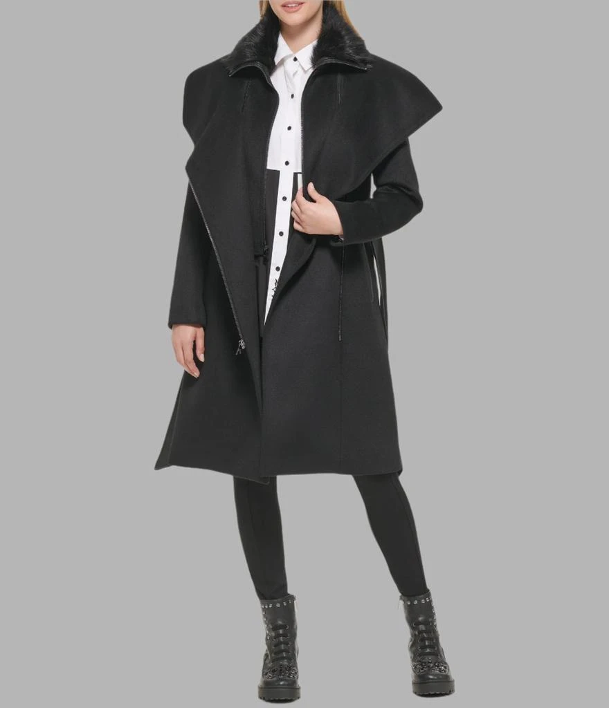 Karl Lagerfeld Paris ASYMMETRICAL WOOL COAT WITH SHEARLING BIB 1