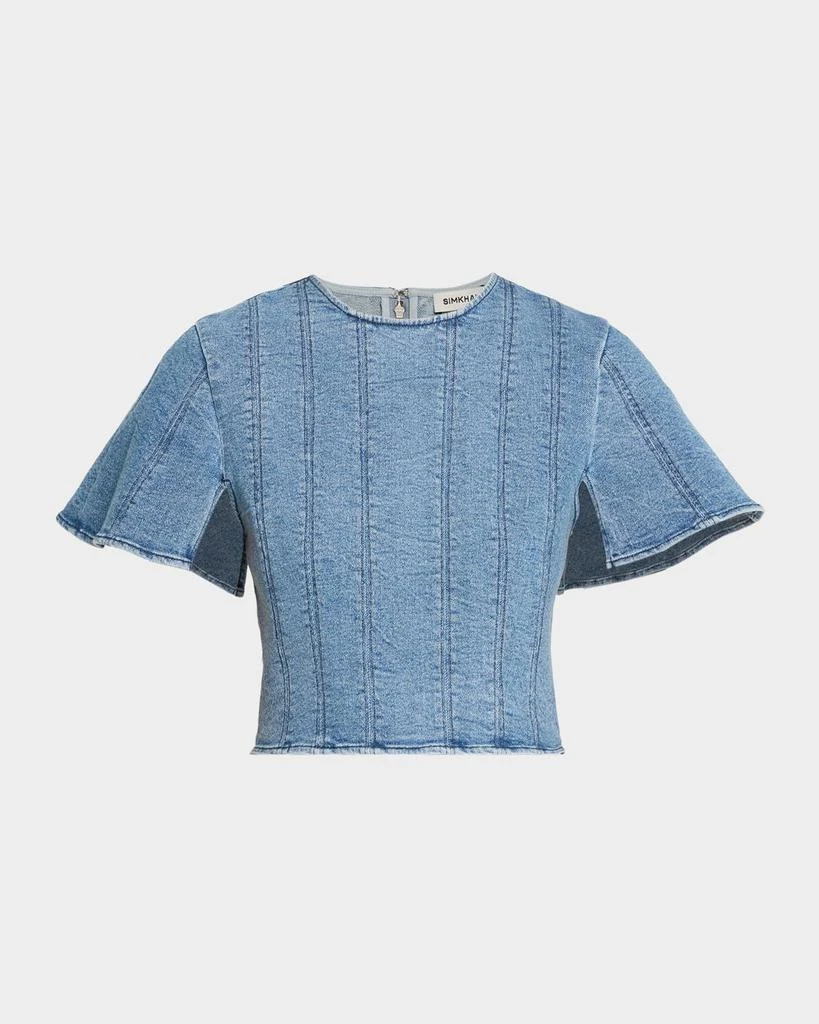 SIMKHAI Kolby Short-Sleeve Denim Top