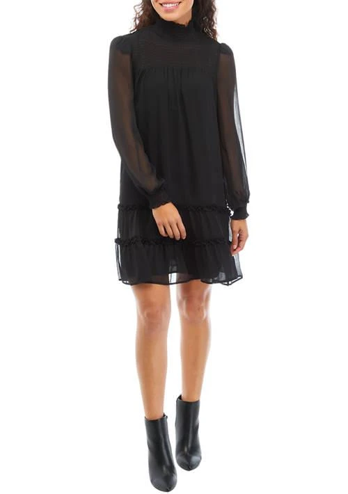 CeCe Petite Long Sleeve Smock Yoke Tiered Dress 1