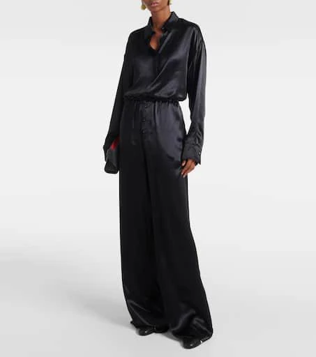 Salvatore Ferragamo Gathered satin wide-leg pajama pants 2