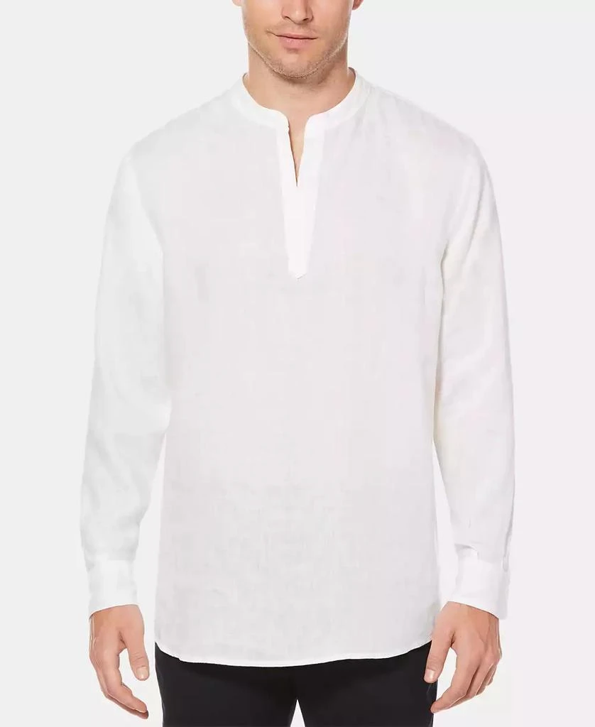 Perry Ellis Men's Solid Linen Popover Long Sleeve Shirt 1