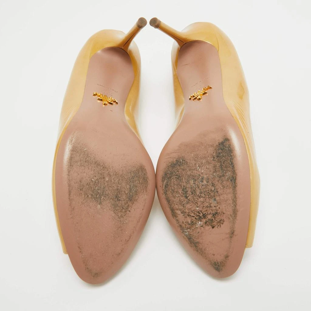 Prada Prada Gold Patent Leather Peep Toe Pumps Size 40.5 6