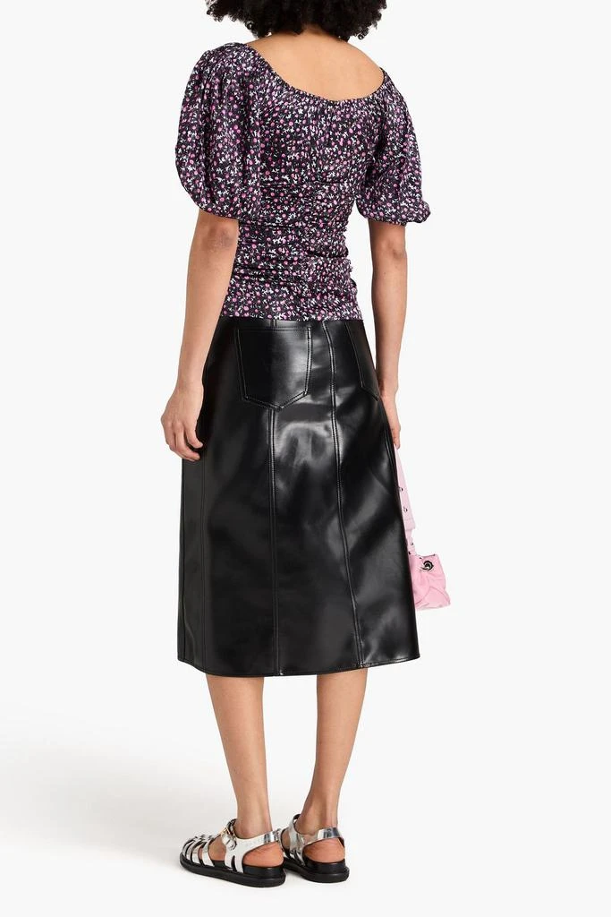 Ganni Ruched floral-print stretch-silk satin top 3
