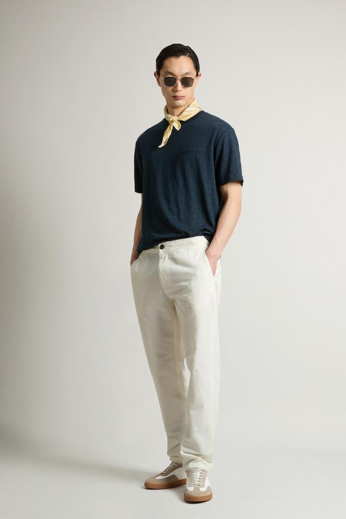 Woolrich Garment-Dyed Cotton- and Linen-Blend Pants - Men - Blue