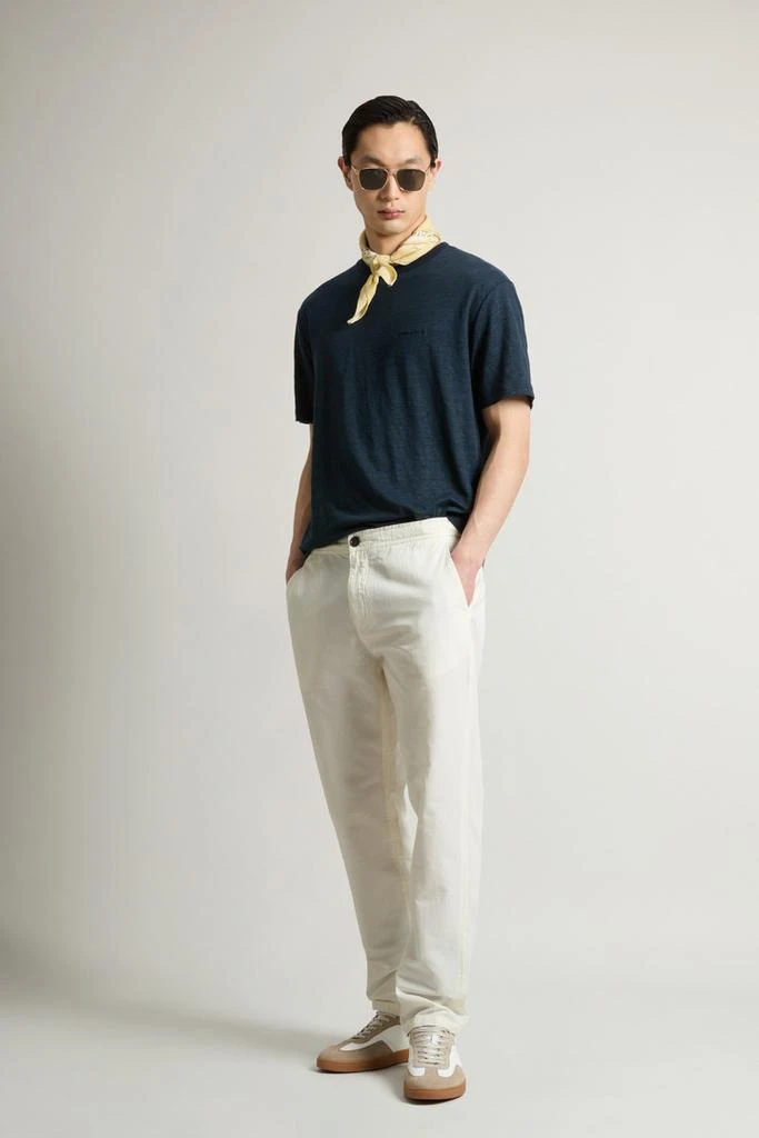 Woolrich Garment-Dyed Cotton- and Linen-Blend Pants - Men - Blue 1