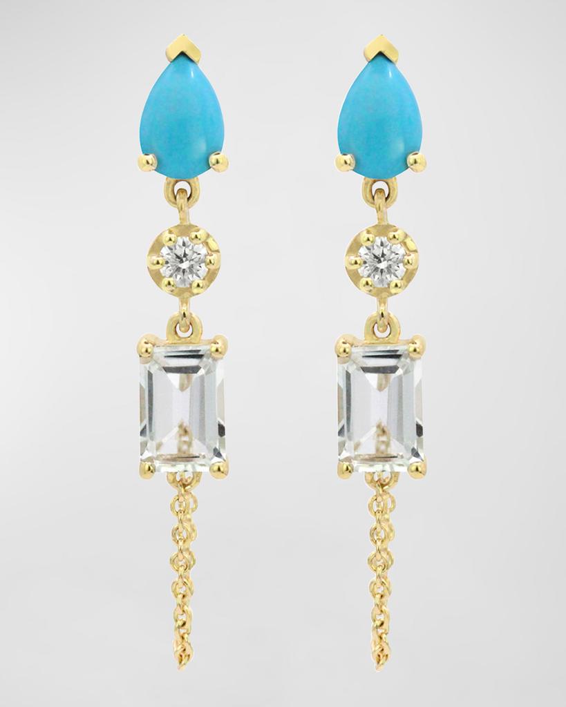 Stevie Wren 14k Turquoise and Diamond Chain Drop Earrings