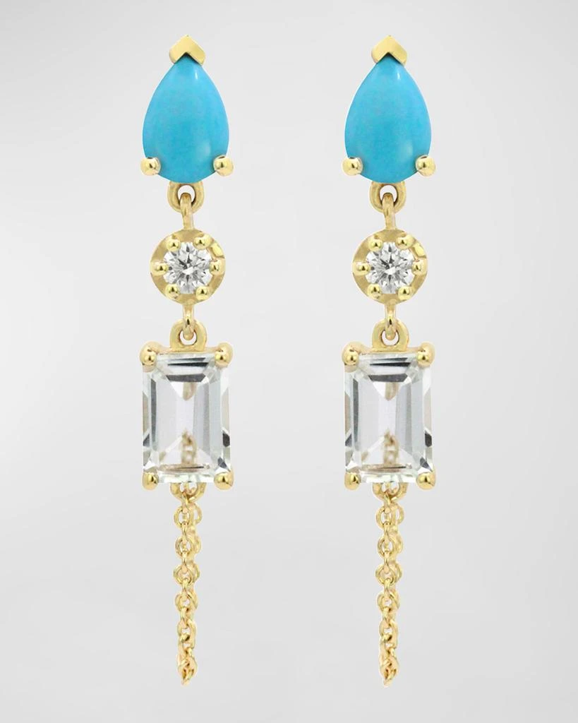 Stevie Wren 14k Turquoise and Diamond Chain Drop Earrings 2