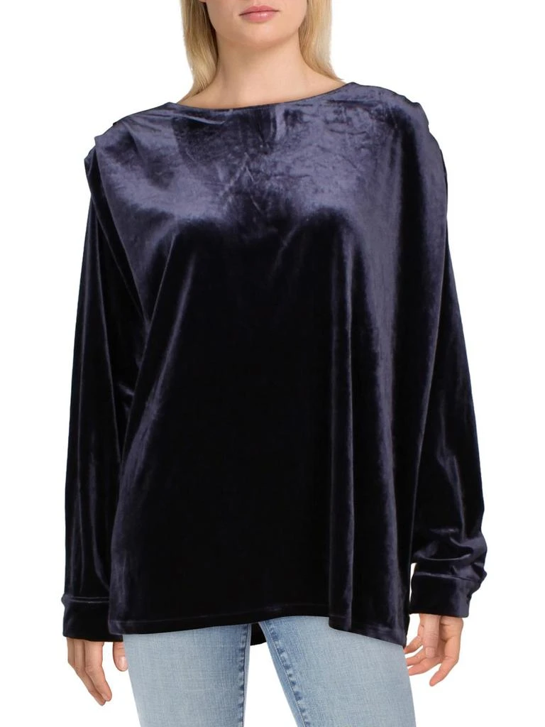 H Halston Womens Velvet Long Sleeves Pullover Top 2