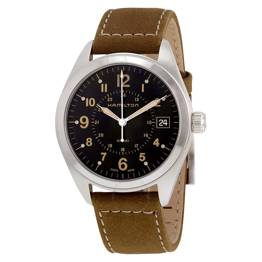 Hamilton Khaki Black Dial Tan Suede Men's Watch H68551833 1