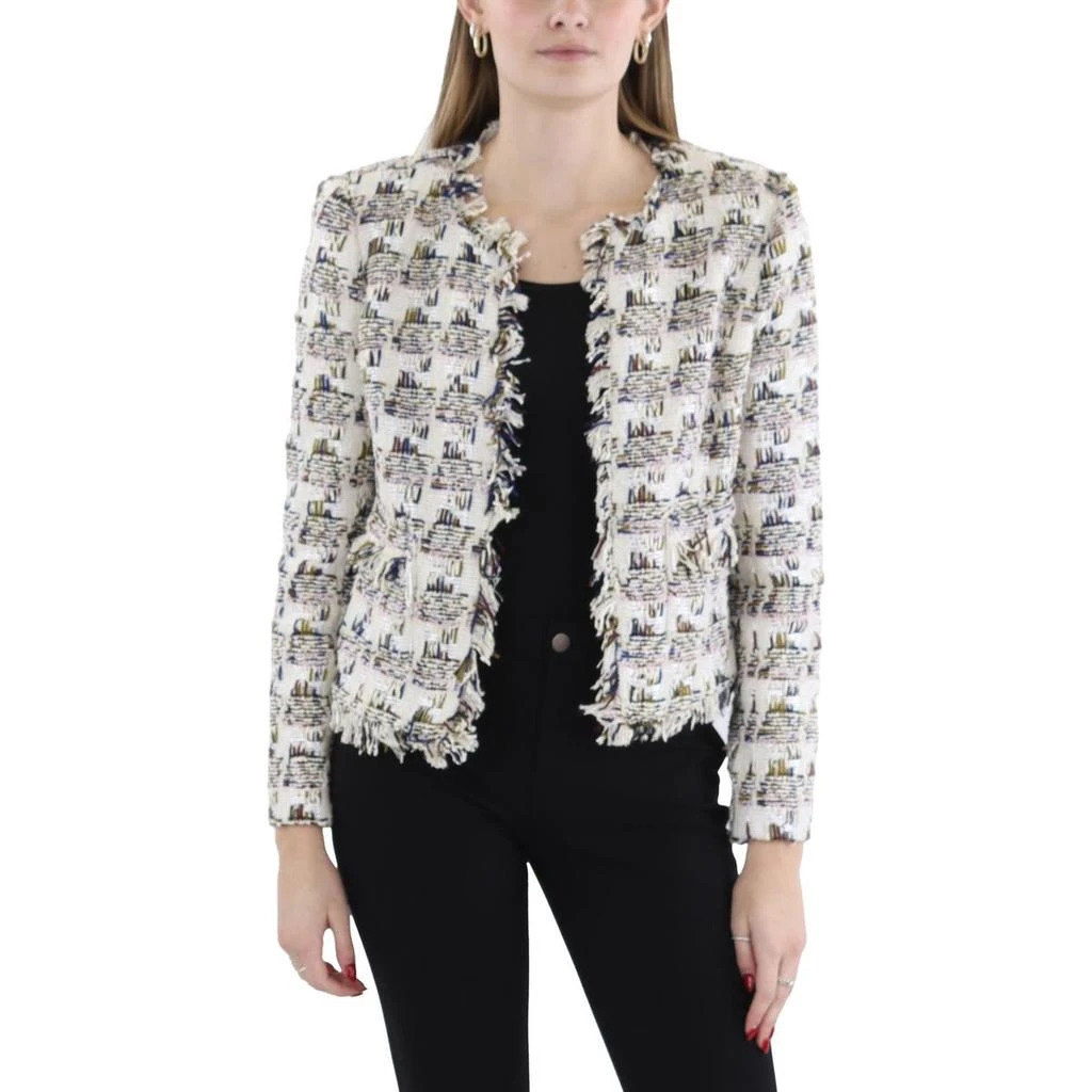 L'Agence Angelina Womens Tweed Collarless Open-Front Blazer 1