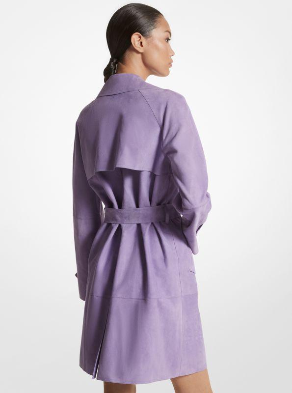 purple suede trench coat