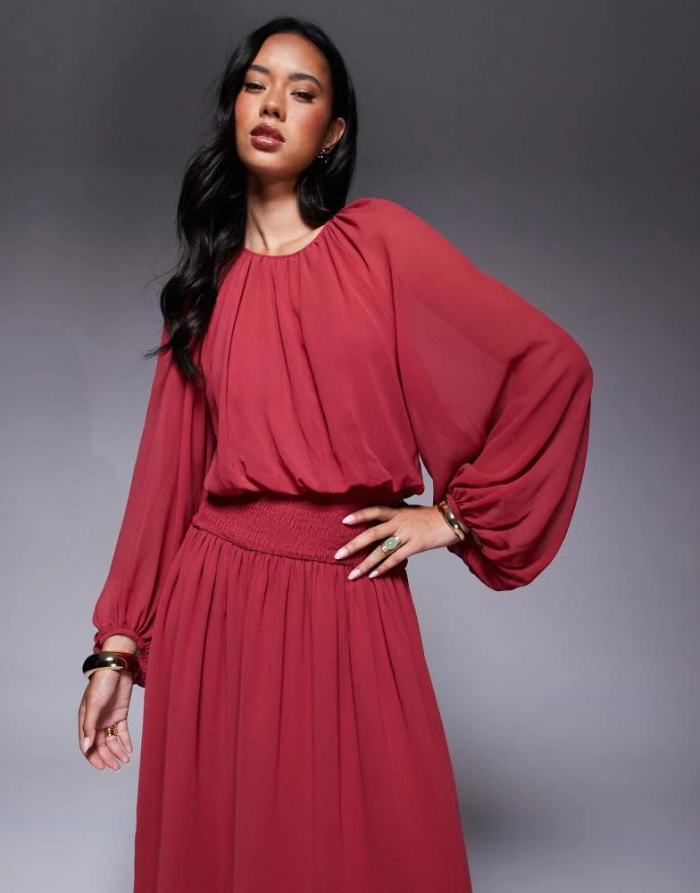 white christmas dresses Tamara Shirred Chiffon Midi Dress / Red | Meshki