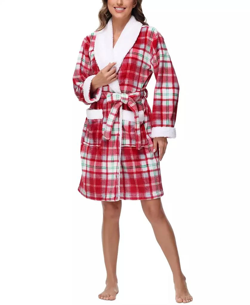 Holiday Lane Plush Printed Short Shawl-Collar Robe, Exclusively at Macy’s 16
