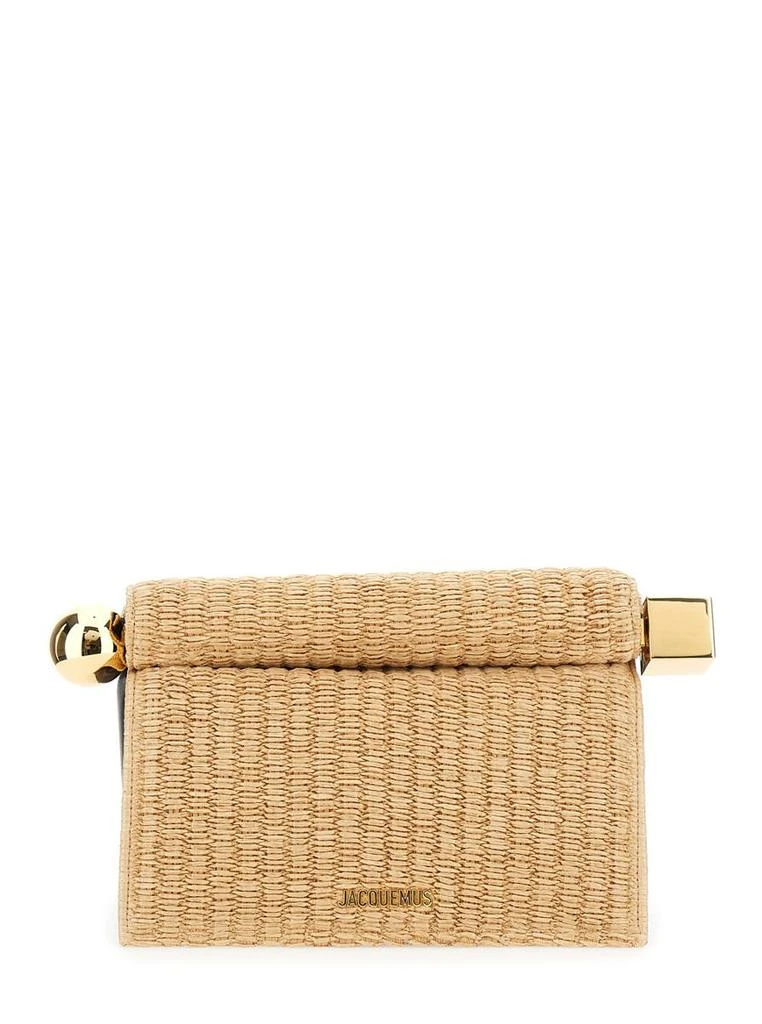 Jacquemus 'La Pochette Rond Carre' Beige Clutch Bag With Logo Lettering On The Front In Fabric Woman 1