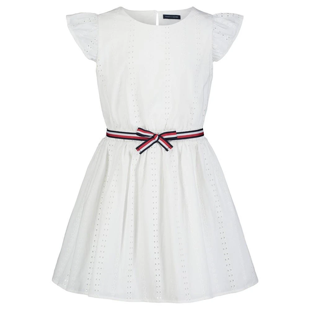 Girls Eyelet Embroidered Flutter Sleeve Dress main image 1