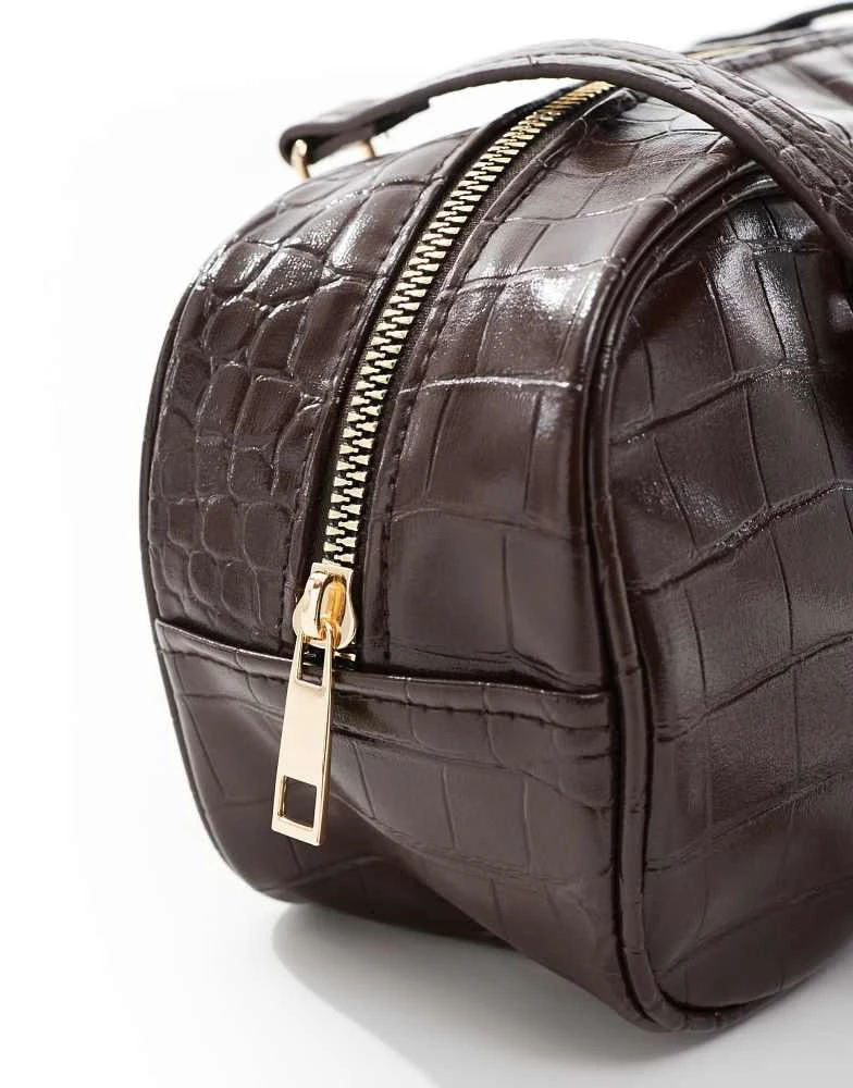 Glamorous Glamorous bowler shoulder bag in brown croc 4