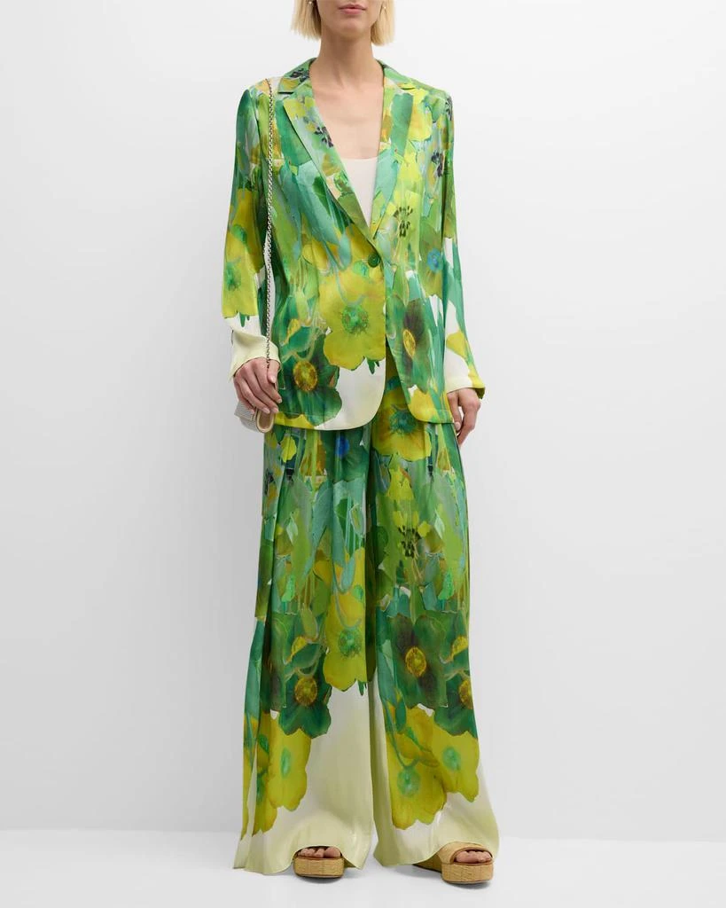 Kobi Halperin Alessia Pleated Side-Slit Floral-Print Pants 3