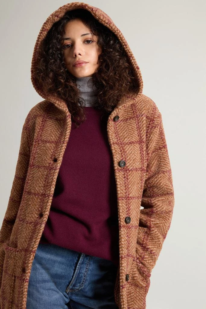 Woolrich Gentry Long Check Coat with Hood - Women - Brown 4
