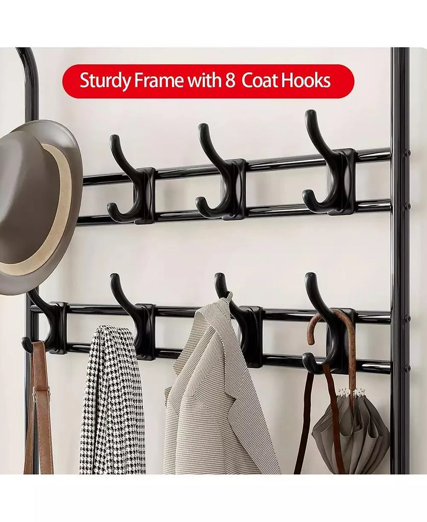 gaomon Hall Tree Shoe Bench, 4-in-1 Industrial Entryway Storage Bench with 8 Sturdy Hooks, Freestanding Coat Rack for Small Spaces, Apartments, Retro Brown 2