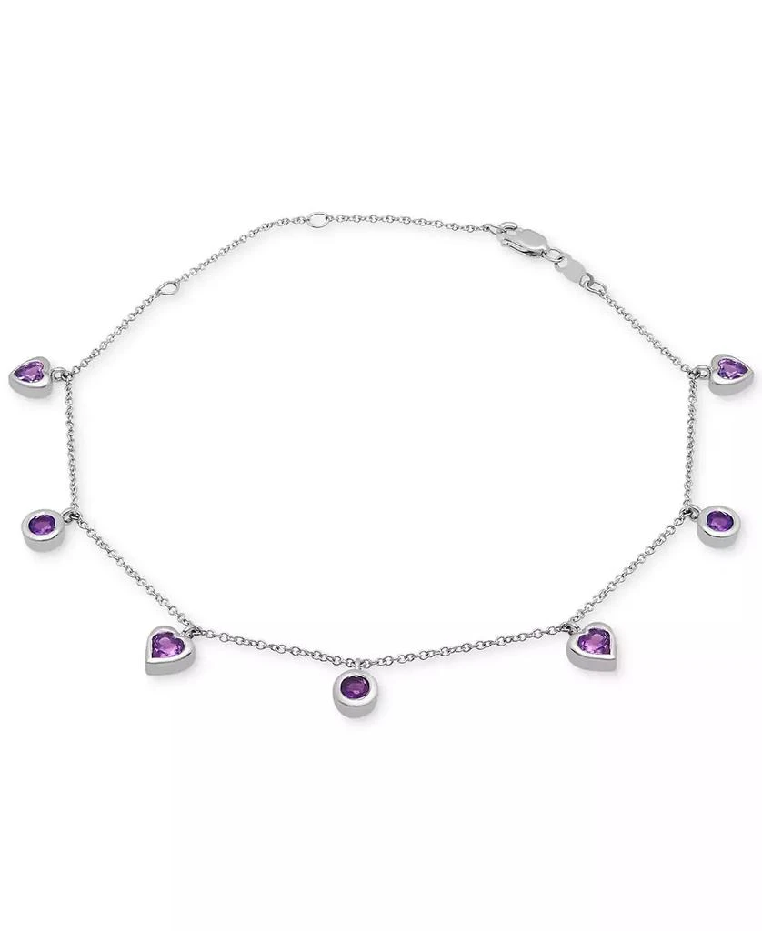 Macy's Amethyst Heart & Round Bezel Dangle Ankle Bracelet (1 ct. t.w.) in Sterling Silver 1