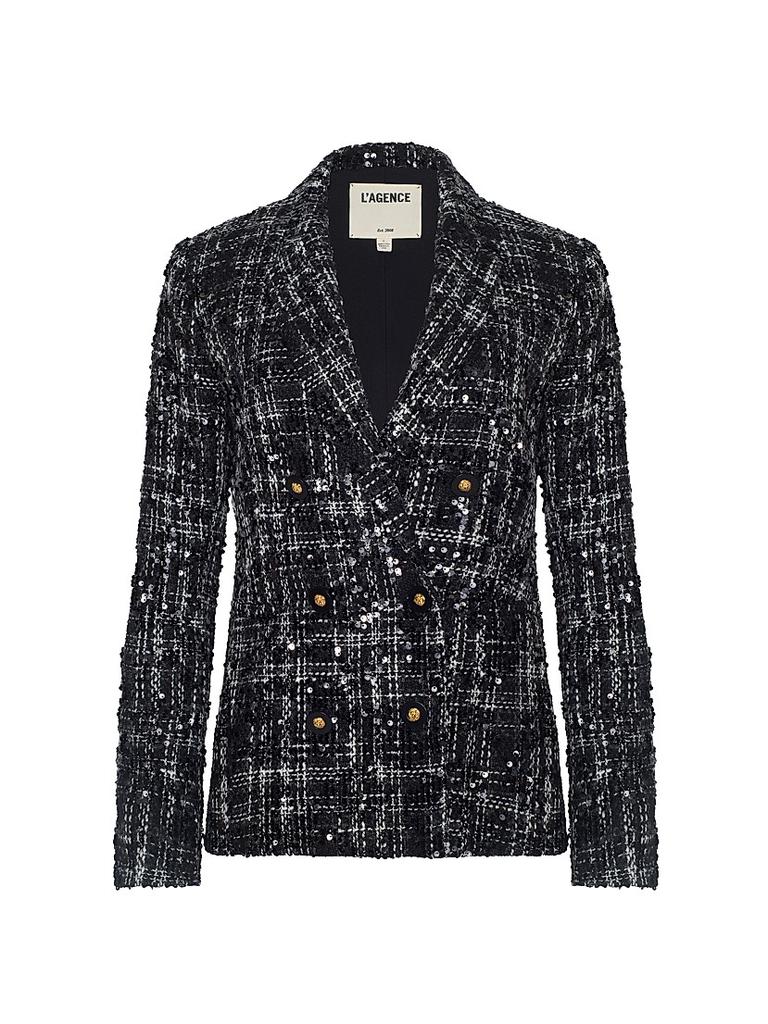 L'Agence Colin Sequined Silk Tweed Double-Breasted Blazer