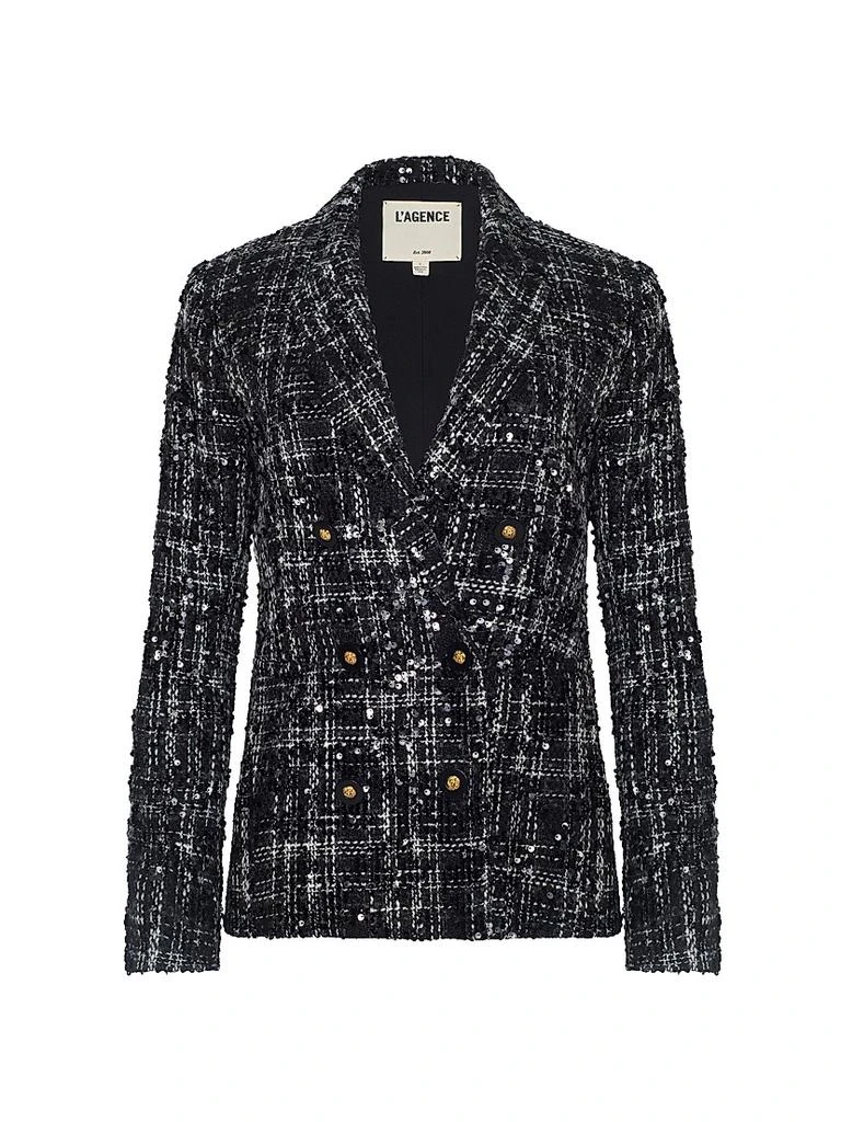 L'Agence Colin Sequined Silk Tweed Double-Breasted Blazer 1