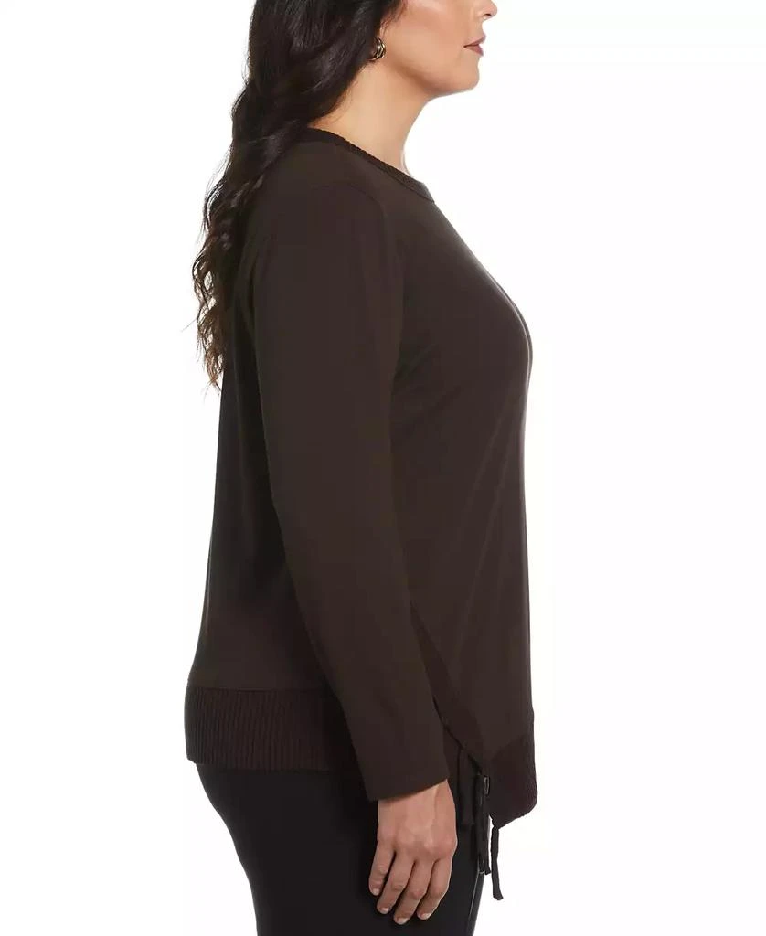 Rafaella Plus Size Ribbed Asymmetrical Fringe Hem Long Sleeve Top 3