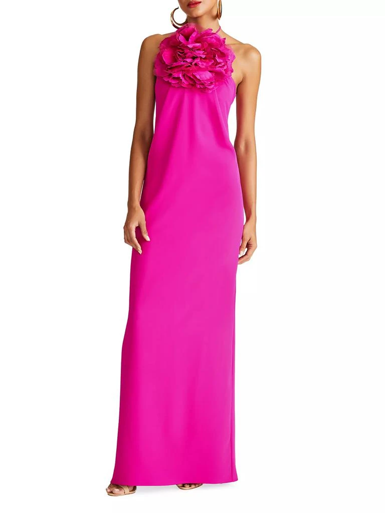 HALSTON Onika Floral Appliqué Halter Gown 3