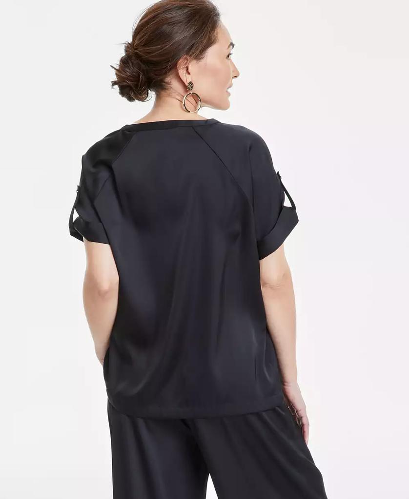 JM Collection Women's Satin Split-Neck Short-Sleeve Top, Exclusively at Macy's