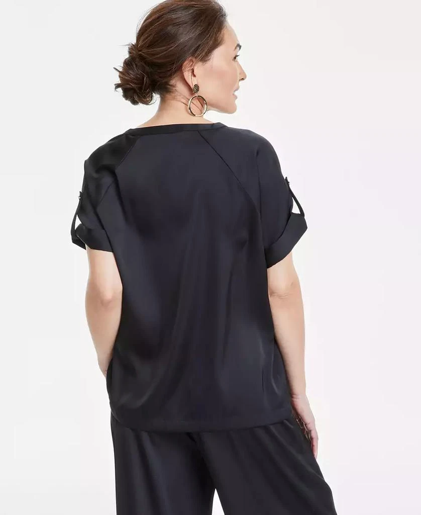 JM Collection Women's Satin Split-Neck Short-Sleeve Top, Exclusively at Macy's 2