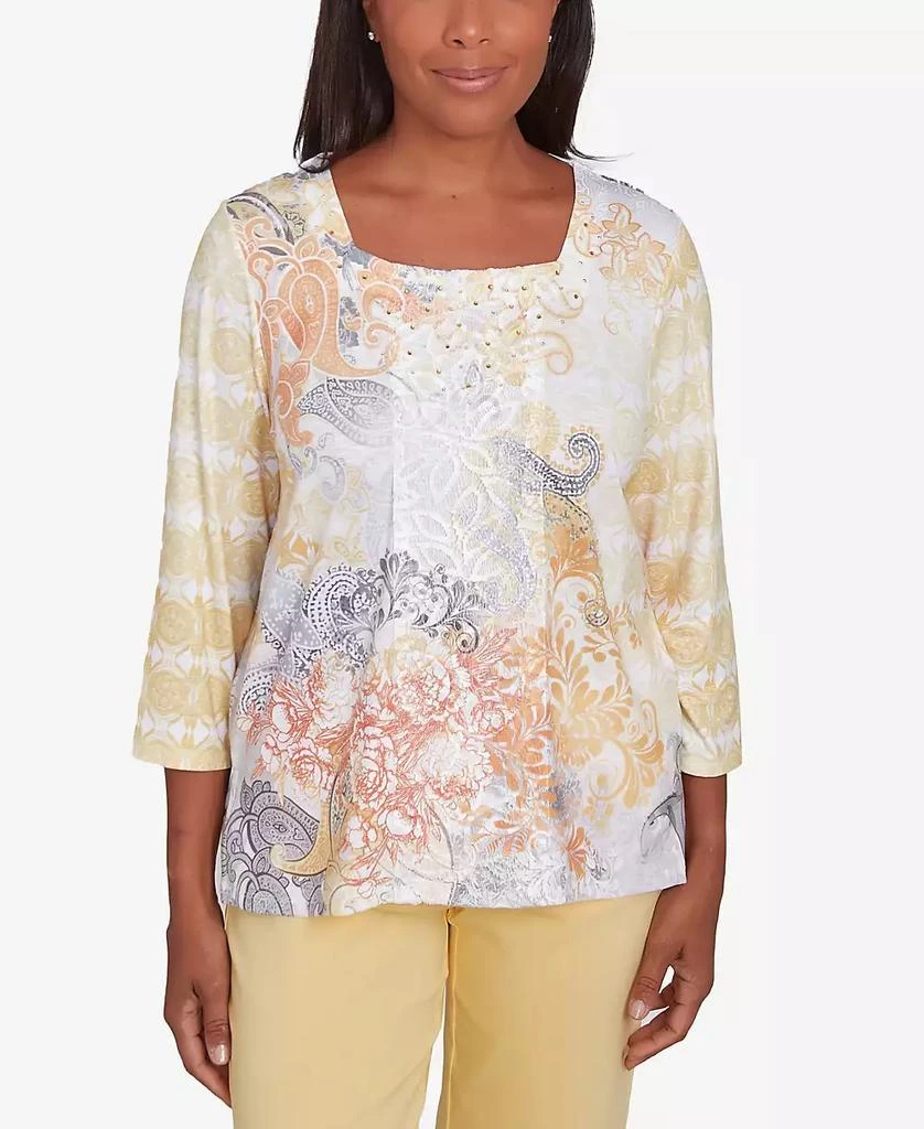 Alfred Dunner Petite Dress Code Square Neck Paisley Geometric Top 1
