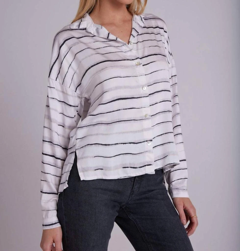Bella Dahl Long Sleeve High Low Hem Shirt In Frosted Stripe Print 2
