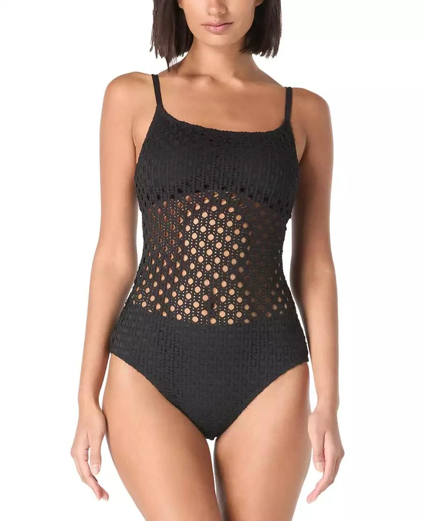 Carmen Marc Valvo Women's Crochet Scoop-Neck One-Piece Swimsuit 1