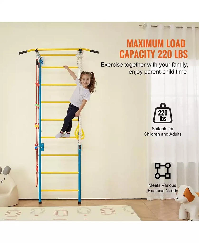 HONGGE Indoor Kids Climbing Gym with Pull Up Bar Rings Rope Ladder and Wall Playset 10