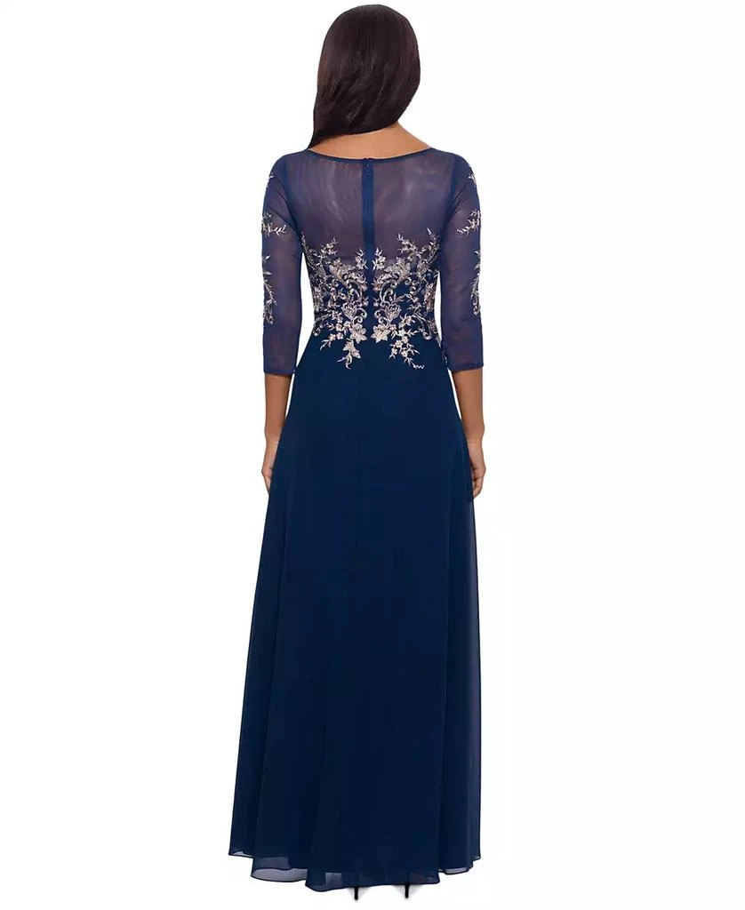 Betsy & Adam Embroidered 3/4-Sleeve Gown 2